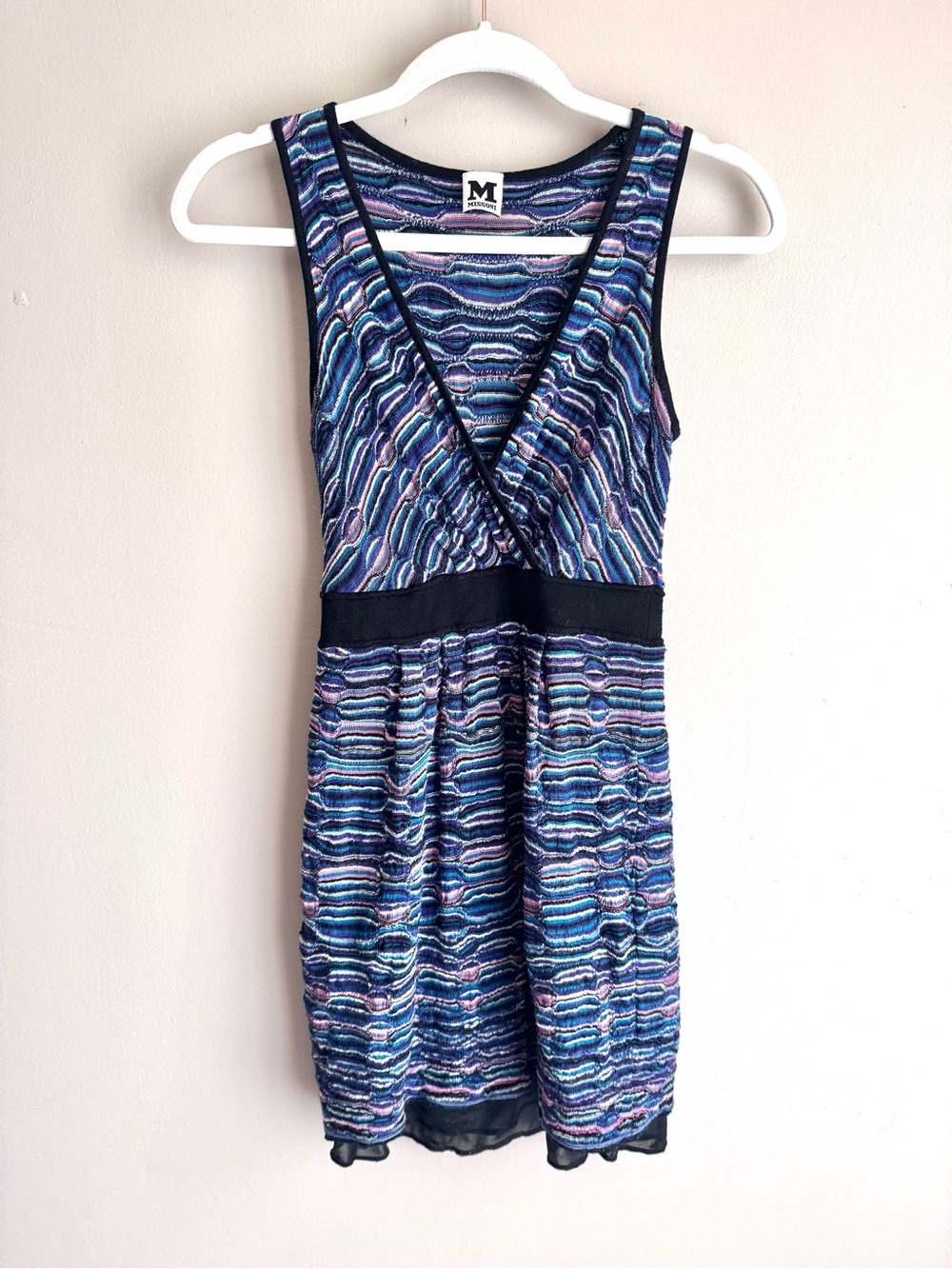 M Missoni Blue Chevron Zig Zag Knit Dress Sleeveless V Neck Size US 4